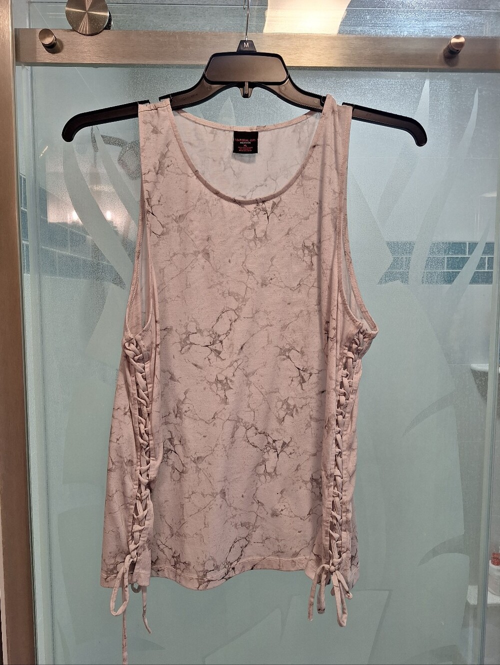 Material GIRL Lace-Up Marble Tank Top - Light Gray
